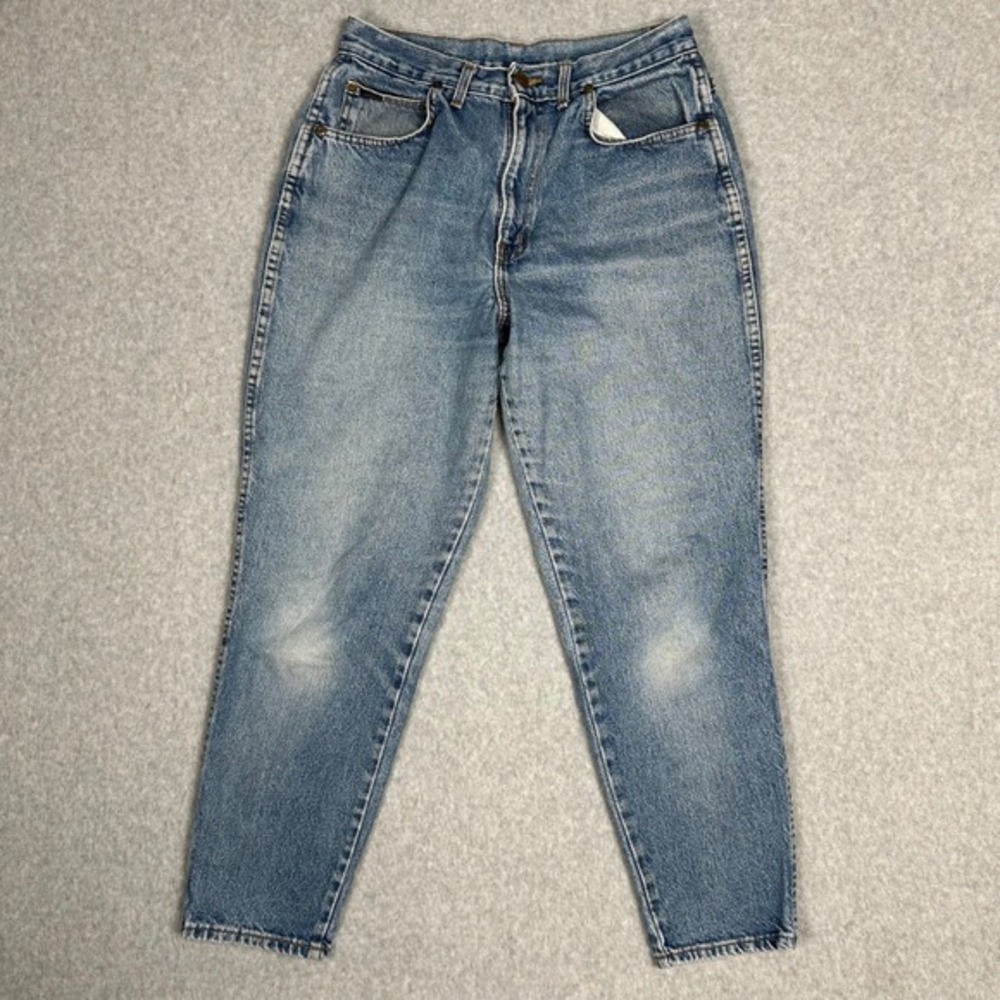 Chic Jeans Women Size 14 Petite Medium Wash Blue Denim High Rise Tapered Leg